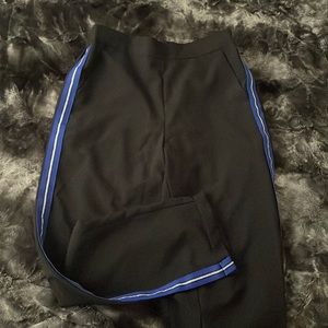 black track pants blue glitter side stripe